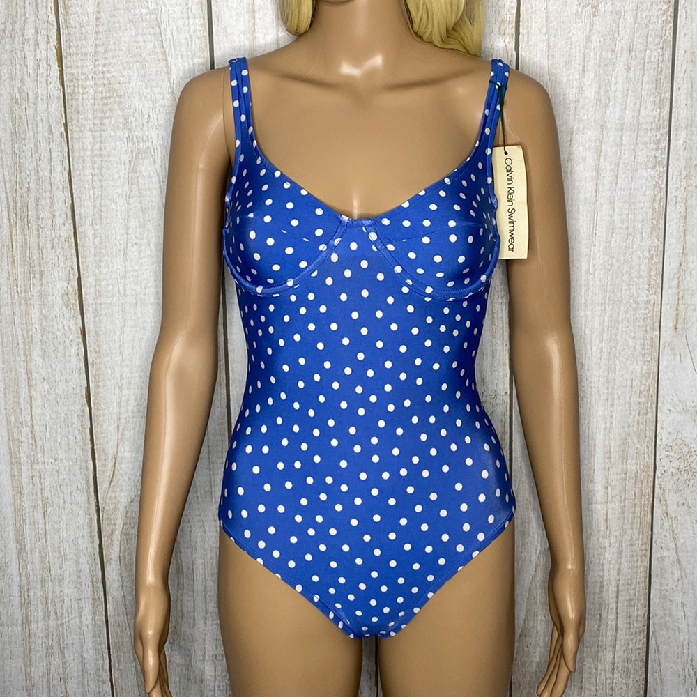 NEW 90s Calvin Klein Swim suit one piece vintage NOS size 10 polka dot blue